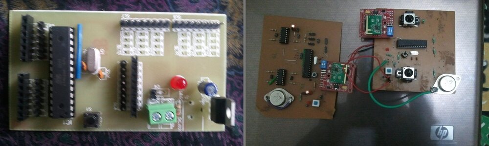 A custom board design, and a pair of RF-linked joystick/motor controller boards